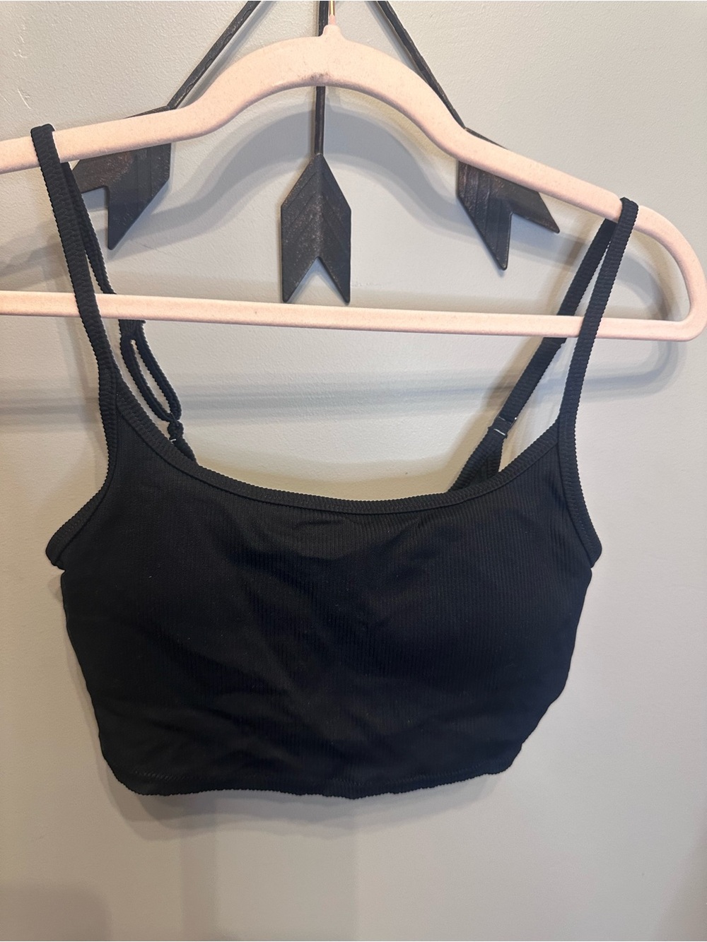 aerie Black Ribbed Bandeau Swim Top